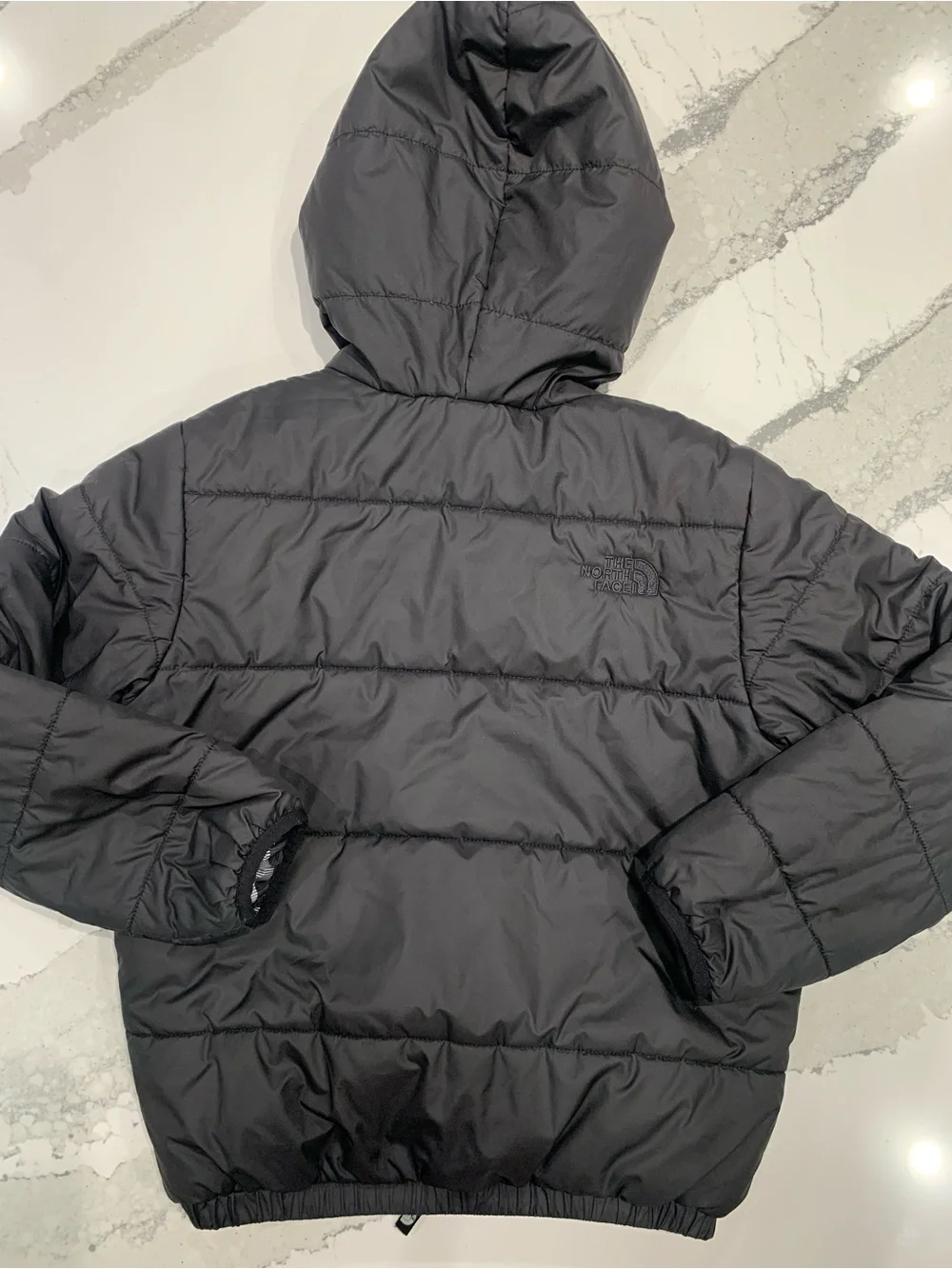 The North Face Geometric Hooded Puffer Jacket - Gray/Black